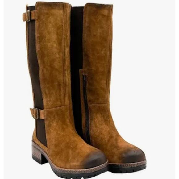 Very Volatile Shoes - Very Volatile Mitchell Tall Leather Boots Sz 9 Brown Buckle Moto Western Rugged